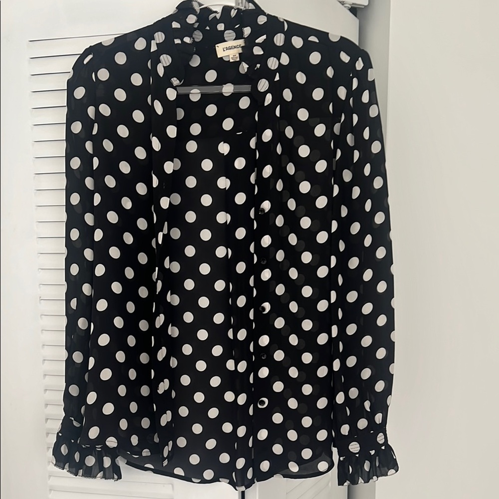 L'AGENCE Black and White Polka Dot Blouse